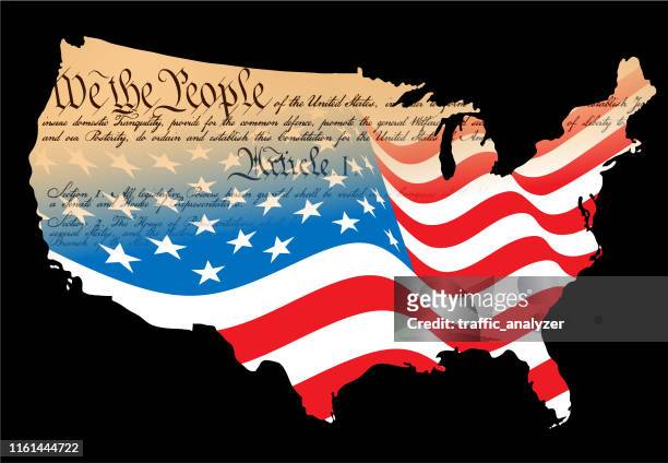 stockillustraties, clipart, cartoons en iconen met usa kaart-amerikaanse grondwet en vlag - grondwet