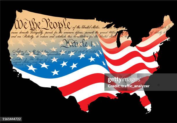 usa map - american constitution and flag - constitution stock illustrations
