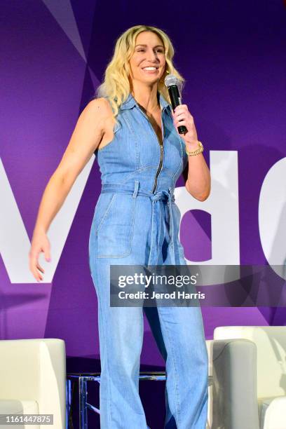 Superstar Charlotte Flair attends 2019 VidCon at Anaheim Convention Center on July 11, 2019 in Anaheim, California.