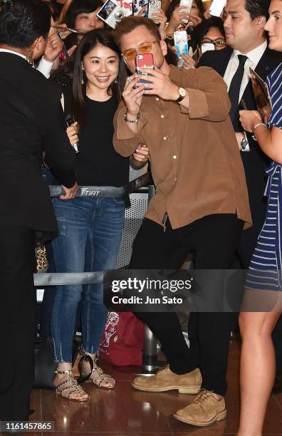Actor Taron Egerton is seen upon arrival at Haneda Airport on August 13, 2019 in Tokyo, Japan.