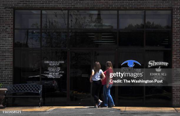 The entrance to Shearer Drug in Albany, Kentucky on July 31, 2019. It is owned by pharmacist Kent Shearer. The pharmacy is located in the same...