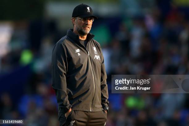 Liverpool manager Jurgen Klopp during the Pre-Season Friendly match between Tranmere Rovers and Liverpool at Prenton Park on July 11, 2019 in...