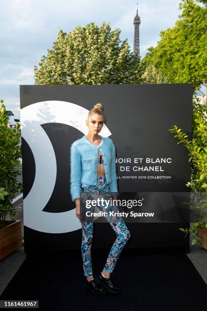 Stella Maxwell attends the Noir et Blanc de Chanel Fall/Winter 2019 Makeup Collection - Yachts De Paris on July 11, 2019 in Paris, France.