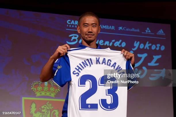 Presentation of Japanese Shinji Kagawa as a new Real Zaragoza player.at Estadio de la Romareda on August 12, 2019 in Zaragoza, Spain.