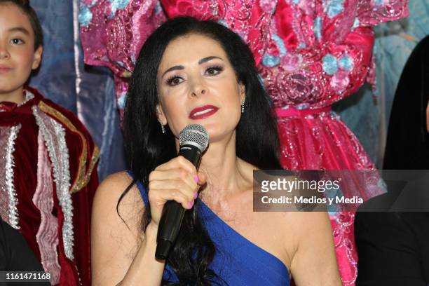 Lourdes Munguía speaks during the press conference to give details about her work in the play 'La Llorona' at Silvia Pinal Theatre on July 11, 2019...