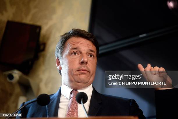 Former Italy's prime minister Matteo Renzi gestures during a press conference at Palazzo Madama in Rome on August 13, 2019. - Far-right Interior...
