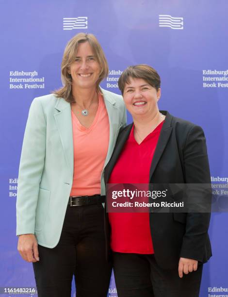 Katherine Grainger and Ruth Davidson attend a photocall during the Edinburgh International Book Festival 2019 on August 13, 2019 in Edinburgh,...