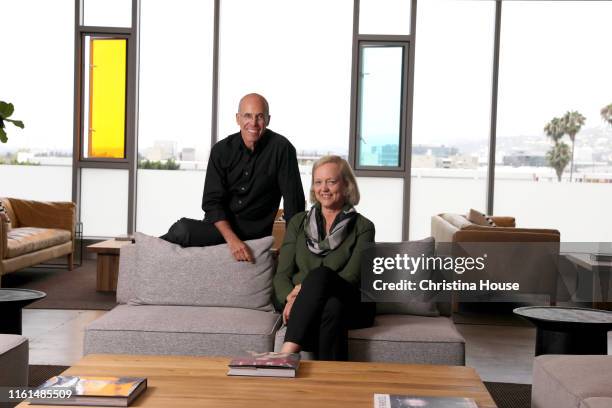 Meg Whitman and Jeffrey Katzenberg are photographed at their startup Quibi, a digital studio that is creating bite-sized shows for millennials, in...