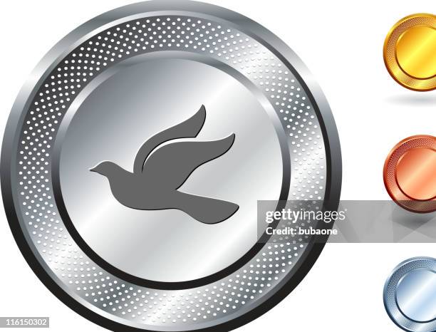 peace dove royalty free vector art on metallic button - vestigial wing stock illustrations