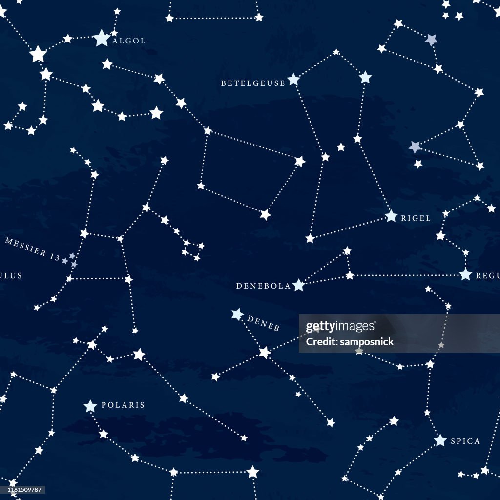Seamless Astronomical Constellation Night Sky Pattern