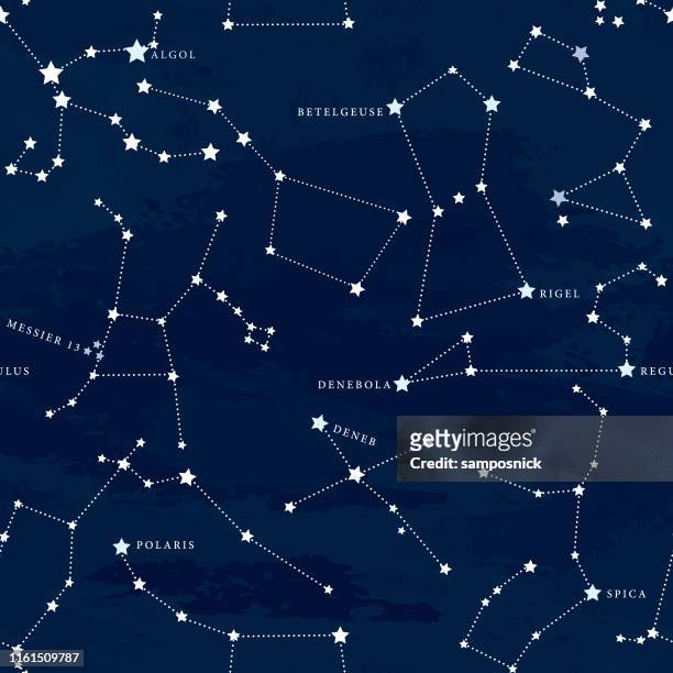 seamless astronomical constellation night sky pattern - constellation stock illustrations