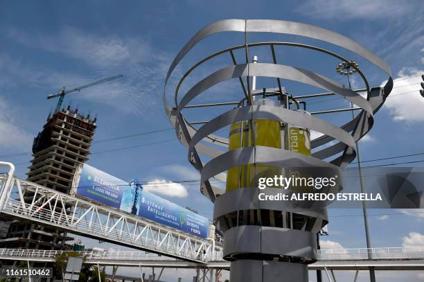 View of the "BioUrban 2.0" air purification system in Puebla, Mexico on August 7, 2019. - Mexican company Biomitech created an artificial tree, which...
