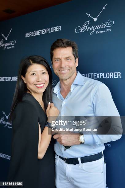 Weili Yeh and guest attend Breguet Marine Collection Launch at Little Beach House Malibu on July 11, 2019 in Malibu, California.