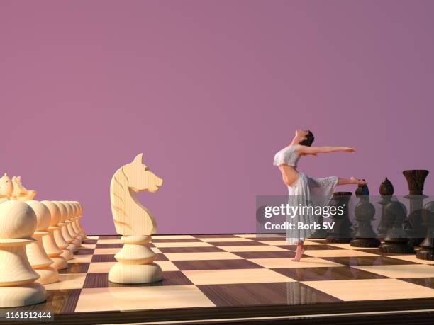 ballerina on the chess board - chess pieces stock pictures, royalty-free photos & images