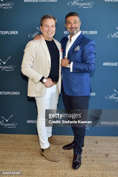 Anthony Cenname and Ahmad Shahriar attend Breguet Marine Collection Launch at Little Beach House Malibu on July 11, 2019 in Malibu, California.