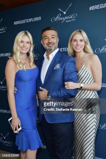 Olivia Doneff, Ahmad Shahriar and Lauren Shahriar attend Breguet Marine Collection Launch at Little Beach House Malibu on July 11, 2019 in Malibu,...