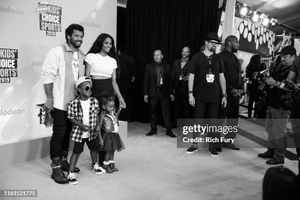 Russell Wilson, Future Zahir Wilburn, Ciara and Sienna Princess Wilson attend the Nickelodeon Kids' Choice Sports at Barker Hangar on July 11, 2019...