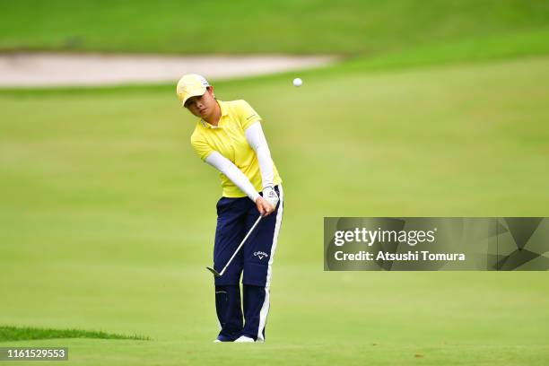 Yui Kawamoto of Japan hits her third shot on the 7th hole during the second round of the Nippon Ham Ladies Classic at Katsura Golf Club on July 12,...