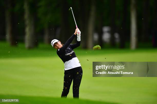 Hina Arakaki of Japan hits her second shot on the 7th hole during the second round of the Nippon Ham Ladies Classic at Katsura Golf Club on July 12,...