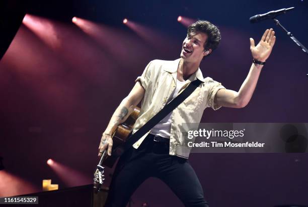 Shawn Mendes performs during "The Tour" in support of his self titled release at Golden 1 Center on July 11, 2019 in Sacramento, California.