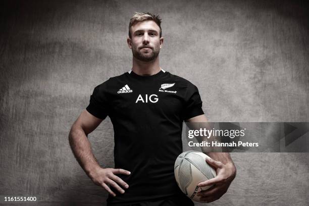 Braydon Ennor poses during the All Blacks portrait session on July 12, 2019 in Auckland, New Zealand.