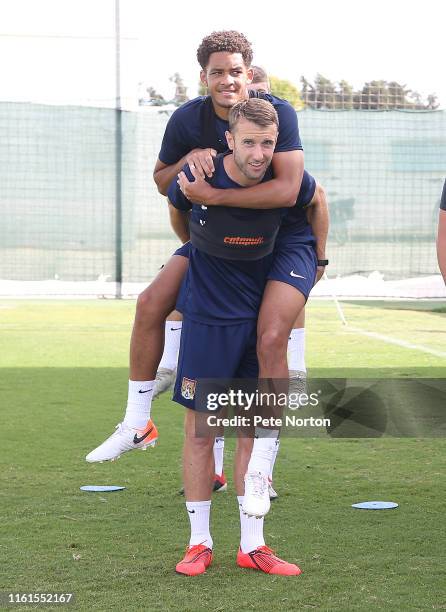 Jay Williams and Andy Williams of Northampton Town during a training session at Pinatar Arena on July 12, 2019 in Murcia, Spain.