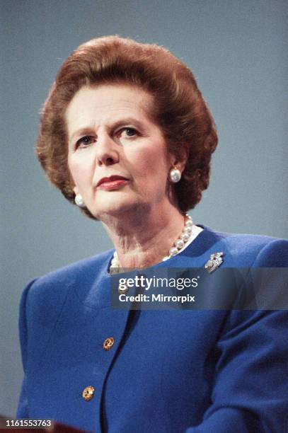 Prime Minister Margaret Thatcher speaking at the Conservative Party Conference, Brighton. 14th October 1988.