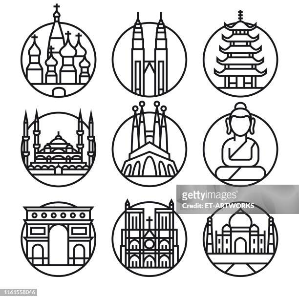 illustrations, cliparts, dessins animés et icônes de vector famous travel - ensemble d'icônes - pagode
