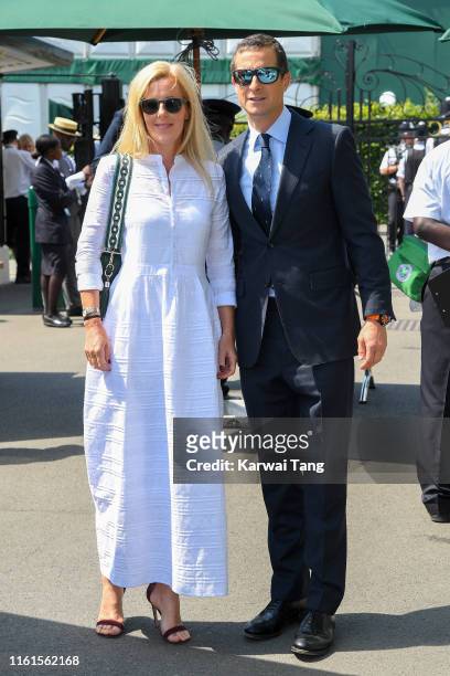 Shara Grylls and Bear Grylls attend day eleven of the Wimbledon Tennis Championships at All England Lawn Tennis and Croquet Club on July 12, 2019 in...