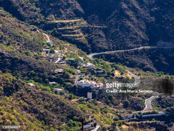 aerial view of the village tejeda and the natural space "risco caído and the sacred spaces of montaña de gran canaria", gran canaria island, canary islands, spain - tejeda stock pictures, royalty-free photos & images