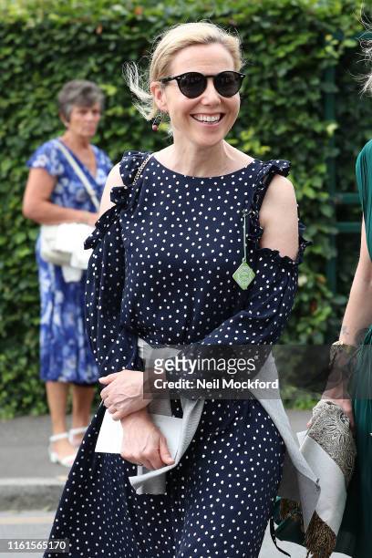 Sally Phillips attends day 11 of the Mens semi-finals at the Wimbledon 2019 Tennis Championships at All England Lawn Tennis and Croquet Club on July...