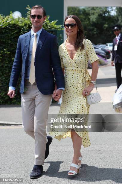 Pippa Middleton and James Matthews attend day 11, the Mens semi-finals at the Wimbledon 2019 Tennis Championships at All England Lawn Tennis and...