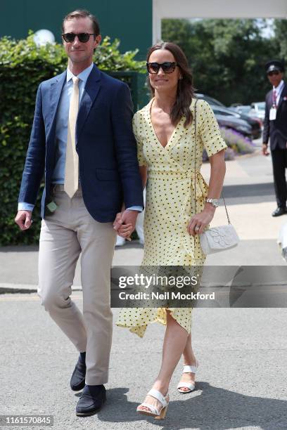 Pippa Middleton and James Matthews attend day 11, the Mens semi-finals at the Wimbledon 2019 Tennis Championships at All England Lawn Tennis and...