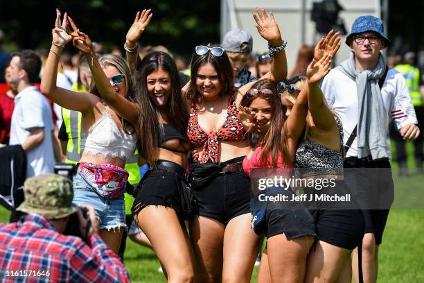 Fans arrive at the TRNSMT Festival at Glasgow Green on July 12, 2019 in Glasgow, Scotland. Tens of thousands of people will visit Glasgow this...