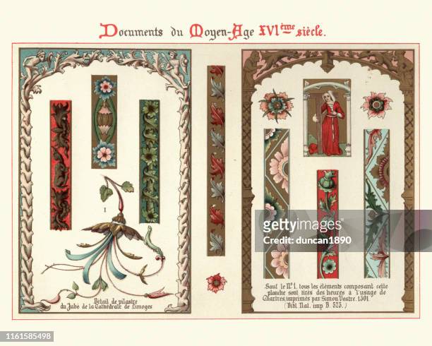 design elements, decorations, borders, frames, floral pattern 16th century style - renaissance stock illustrations