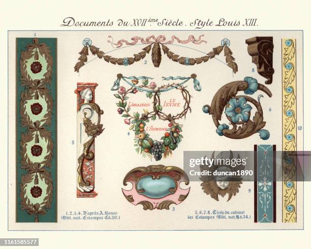 dekorative design-elemente, 17. jahrhundert louis xiii stil blumengirlanden - rocaille stock-grafiken, -clipart, -cartoons und -symbole