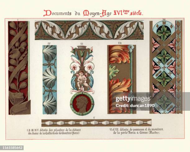 vintage decorative design elements, 16th century style floral patterns - 16th century style stock illustrations