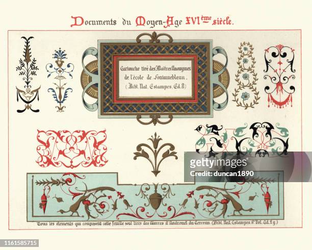 bildbanksillustrationer, clip art samt tecknat material och ikoner med design element och dekorationer, blommönster, former, 16th century stil - 1500 talsstil