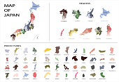 Japan map graphic vector - Separated isolated regions and prefecture provinces