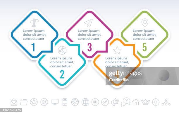 five step communication infographic concept - horizontal timeline stock illustrations