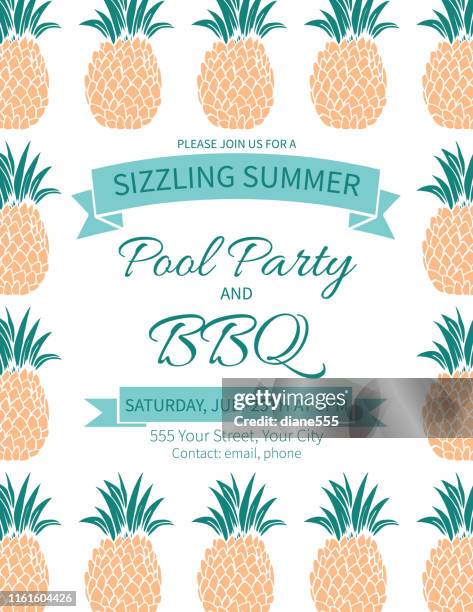 summer party invitation template with pineapples - pool party stock illustrations