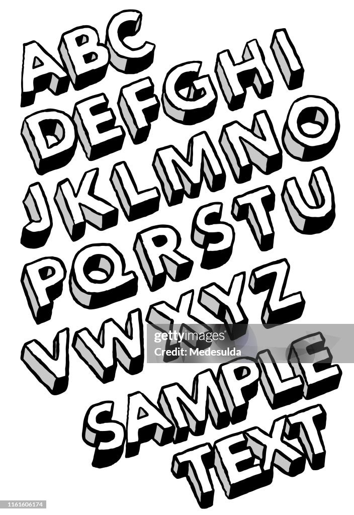 Sketch Vector Alphabet three dimensional