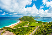 Saint Kitts Panorama with Nevis Island in the background.