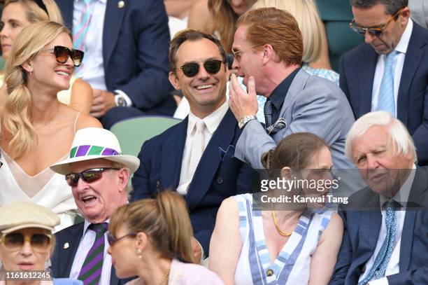 Phillipa Law, Jude Law, Damian Lewis, Susan Attenborough and Sir David Attenborough on Centre Court during day eleven of the Wimbledon Tennis...
