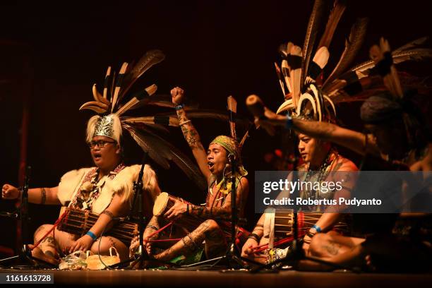 Iban Miring Ceremony of Sarawak Malaysia perform during the Rainforest World Music Festival at Sarawak Cultural Village on July 12, 2019 in Kuching,...