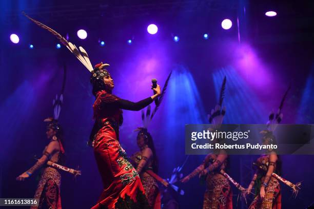 Spirit of the Hornbill of Indonesia perform during the Rainforest World Music Festival at Sarawak Cultural Village on July 12, 2019 in Kuching,...