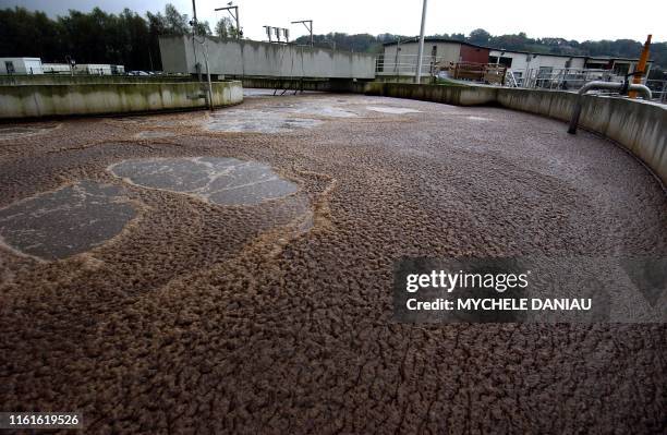 Photo prise le 08 novembre 2004 du bassin de clarification de la station d'épuration écologique des eaux usées de Honfleur, inaugurée le 05 novembre...