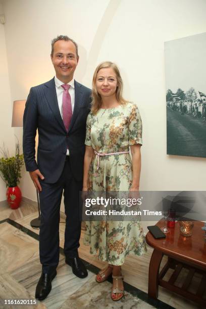 Ambassador of Lithuania to India, Julius Pranevicius, and Diana Pranevicius during the celebration of 30 years of the Baltic Way at Lithuanian...