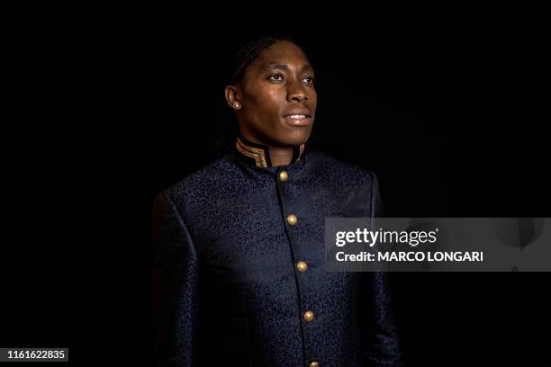 South African 800m Olympic champion Caster Semenya poses at the Standard Bank Top Women Conference in Johannesburg, South Africa, on August 14, 2019.