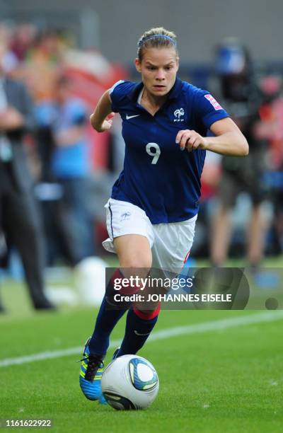 France's striker Eugenie Le Sommer plays the ball during the Sweden vs France FIFA women's football World Cup match for third place at the...